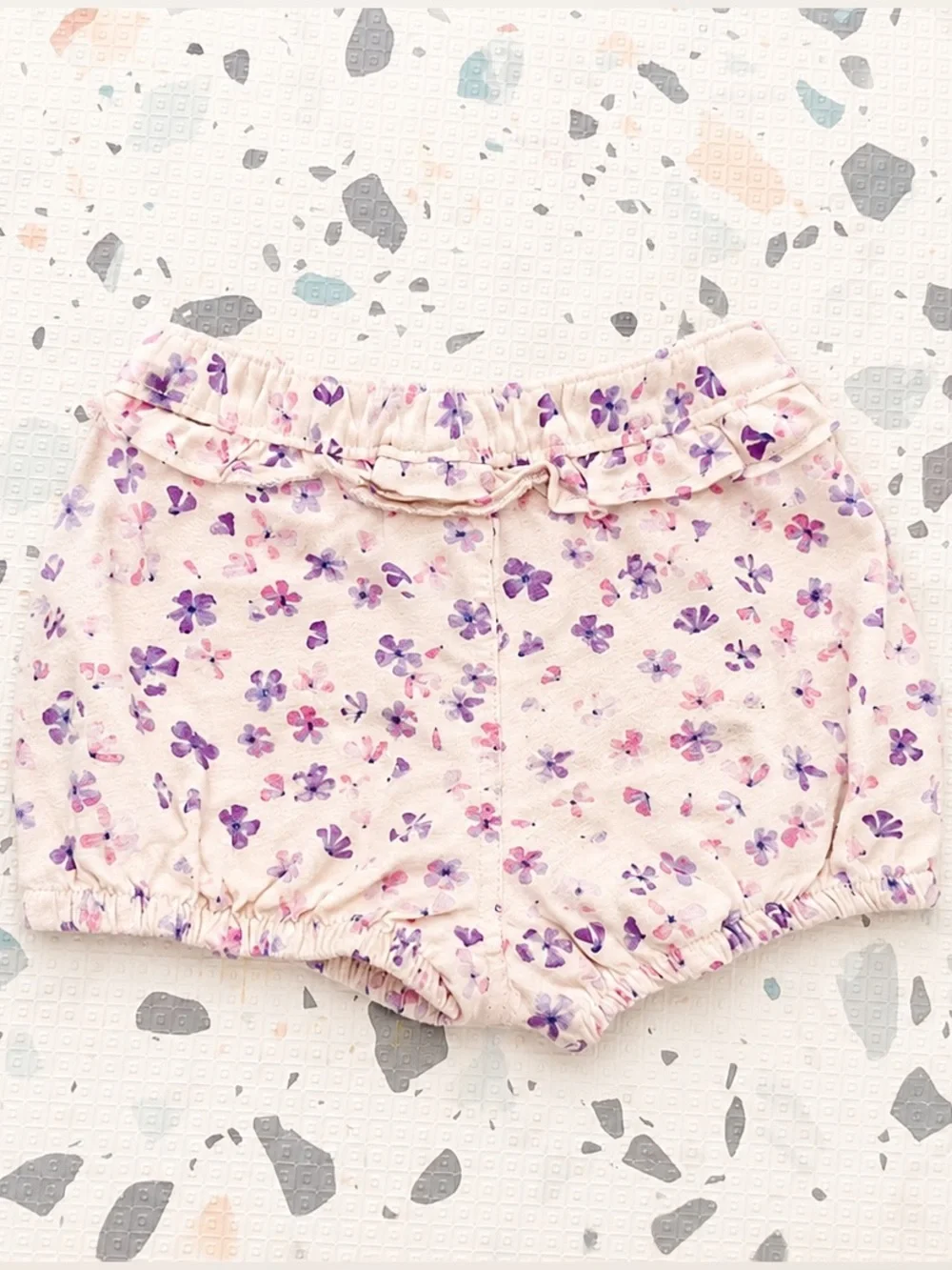 Girls Floral Pink Bubble Shorts with Purple Accent